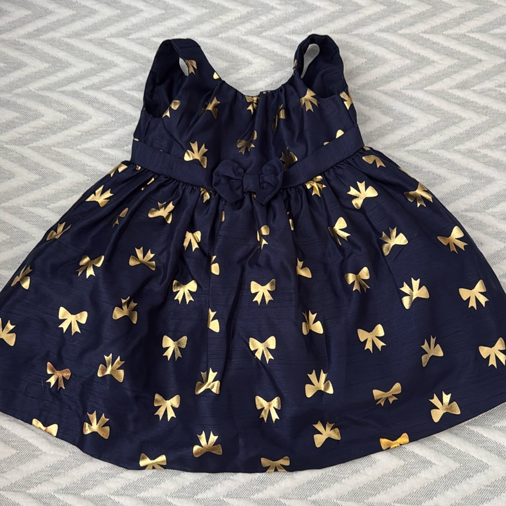 Gymboree navy with gold bow dress 12-18 months. EUC